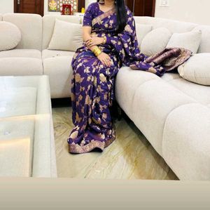 Elegant Purple Floral Silk Saree