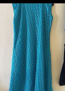 Elegant Blue Lace Sleeveless Dress