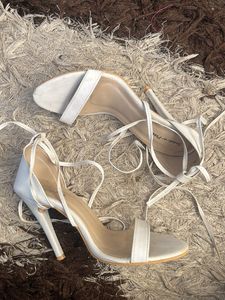 Stylish White Lace-Up Heels