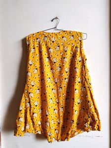 Women's Yellow Floral Sleeveless Shrug-Style Dress