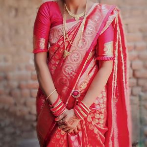 Gorgeous Pink Brocade Silk Saree