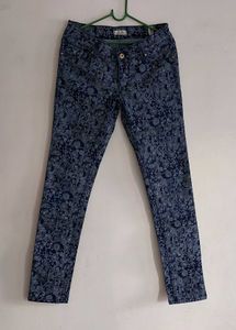 Coral Print Beautiful Blue Jeans