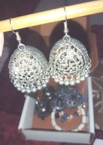Oxidized Jhumka &amp; Bracelet Set