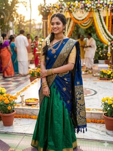 traditional half saree draping dupatta