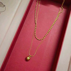 Double Layered Ball Anti Tarnish Gold Necklace