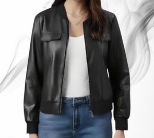 Black Faux Leather Bomber Jacket