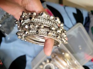 Designer Oxidized Silver Bangles with Ghungroos