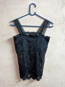 Partywear Lace Camisole Top Black Sheer
