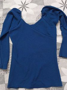 Blue Long Sleeve Wrap Top