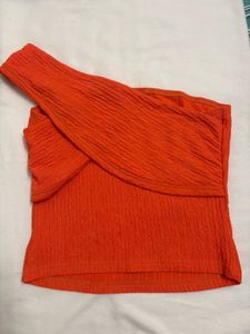 Bright Orange One-Shoulder Knit Top
