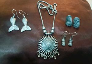 Boho Silver Tone Jewelry Set