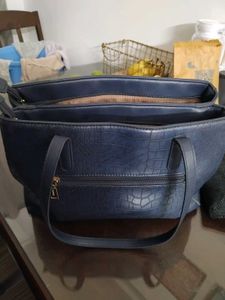 Stylish Navy Croc Embossed Handbag