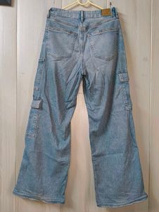 American Eagle Light Wash Wide Leg Cargo Jeans