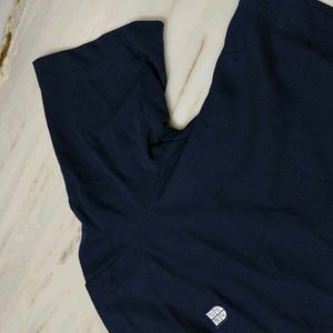 Navy Blue Collared Crop Top