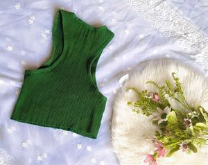Ribbed Green Crop Tank Top
