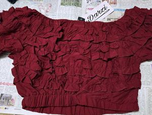Red Off-Shoulder Ruffle Crop Top