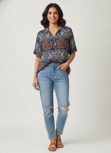 Vintage Boho Print Short Sleeve Shirt