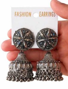 Silver Tone oxidised Jhumka Earrings
