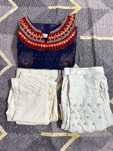 Embroidered short Kurta  with Pants