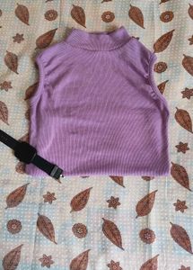 Lavender Ribbed Mock Neck Tank Top