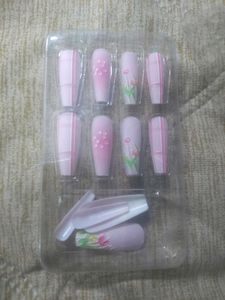 Cute Pink Floral Press-On Nails