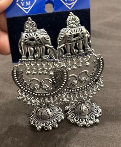 Oxidized Silver Jhumka Earrings