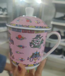 Addox Pink Printed Tea Cup With Cover . Like New.
