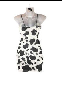 Cow Print Slip Dress with Lace Trim