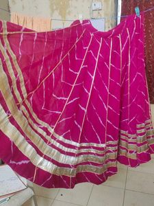 Vibrant Pink Ethnic Skirt with Gold Border