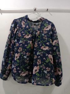 Navy Floral Sheer Blouse top