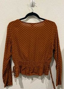 Brown Polka Dot V-Neck Top