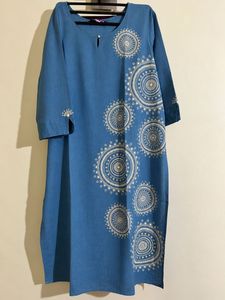 Dusty Blue Mandala Print Kurta with Pocket