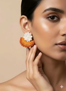 warm floral and leaf Handmade Crochet  Earrings