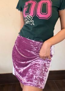 Pink &amp; White Velvet Mini Skirt