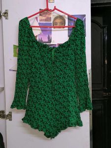 Green Floral Print Mini Dress