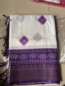 Elegant White &amp; Purple Saree