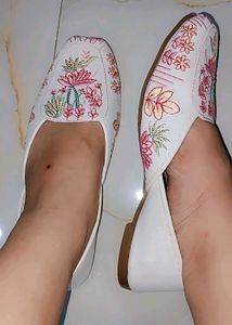 Embroidered White Ballet Flats