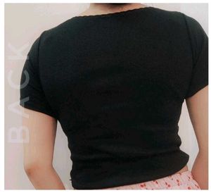Black Cropped Lace Trim Top