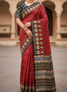 Pure Silk Red Ethnic Saree