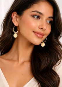 Gold Coin Hoop Earrings with Pearls