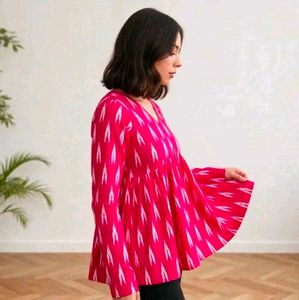 Vibrant Pink Ikat Print Peplum Top