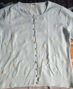 Light Blue Embroidered Cardigan