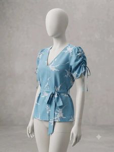 Blue Printed Tie-Back Top