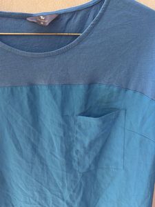 Blue Two-Tone Long Sleeve Top