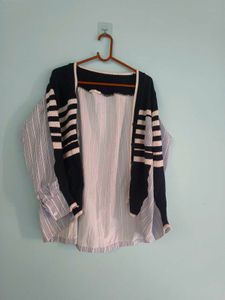 Striped Cardigan with Shirt Underlay