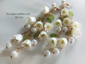 White Bell Flower Pearl Drop Earrings