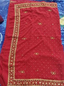Embellished Red Silk Saree