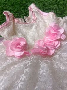 Pink &amp; White Lace Flower Girl Dress