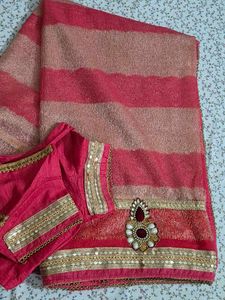 Beautiful Pink and Gold Saree with blouse
