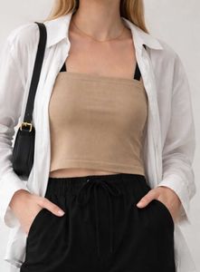 Beige Ribbed Crop Tank Top🌷